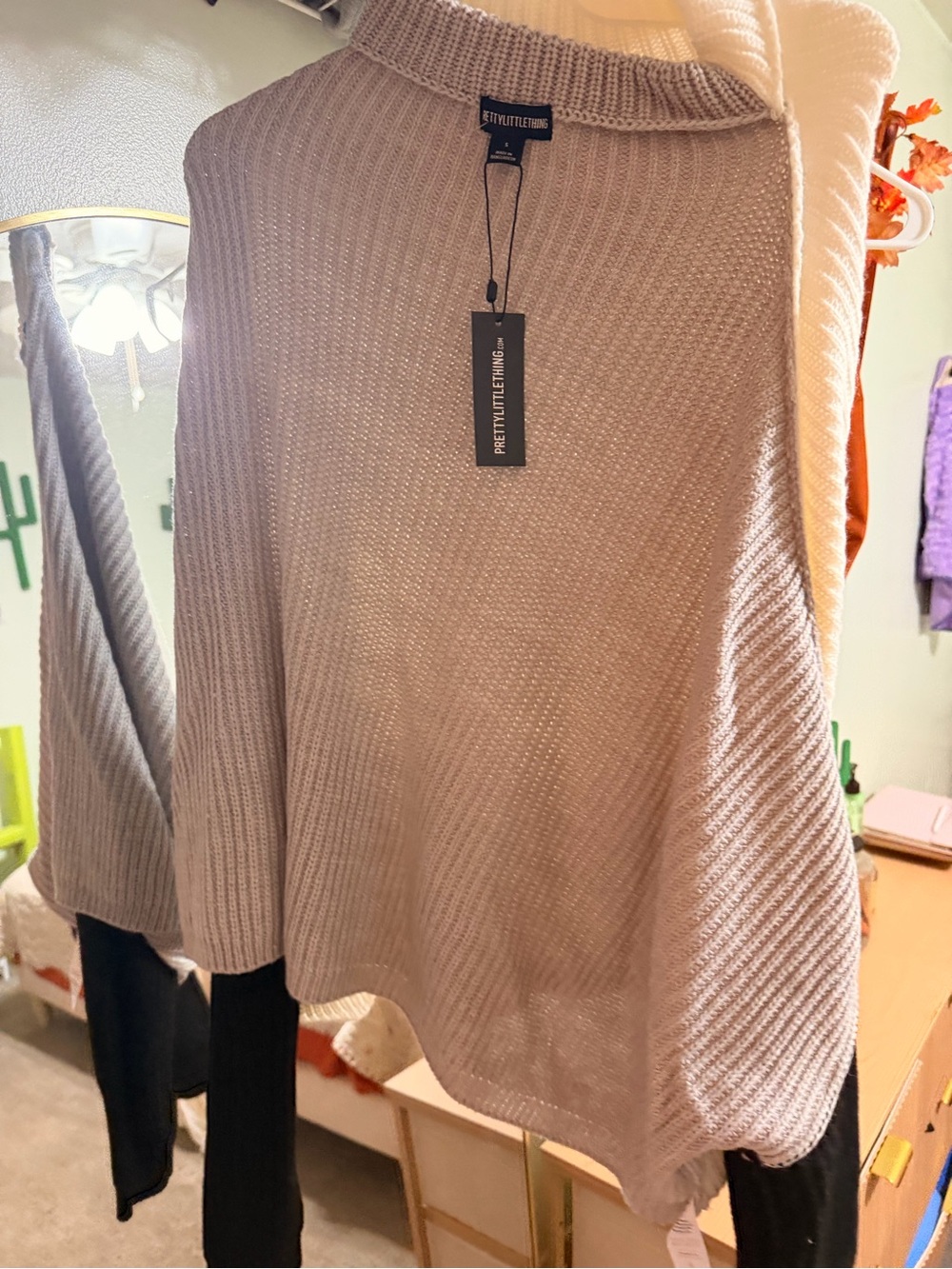 PrettyLittleThing Beige Ribbed Crew Neck Sweater